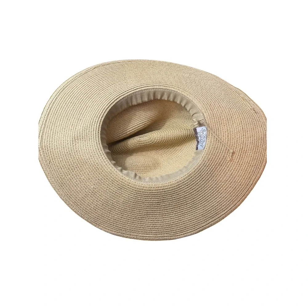 Sun N Sand Straw Sun Hat Tan Rainbow Pom Pom Palm Tree Charm Wide Brim Fedora